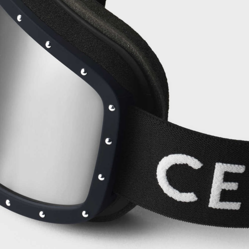 Celine Ski Mask In Plastic With Metal Studs & Mirror Lenses Zonnebril Zwart Zwart | CL-592441