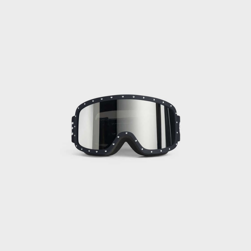 Celine Ski Mask In Plastic With Metal Studs & Mirror Lenses Zonnebril Zwart Zwart | CL-592441