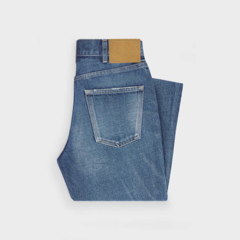 Celine Slim Jeans In Dark Union Wash Denim Broek Donkerlichtturkoois | CL-592726