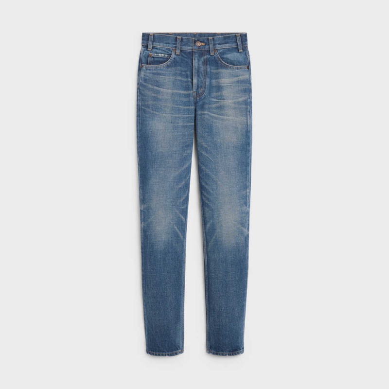 Celine Slim Jeans In Dark Union Wash Denim Broek Donkerlichtturkoois | CL-592726