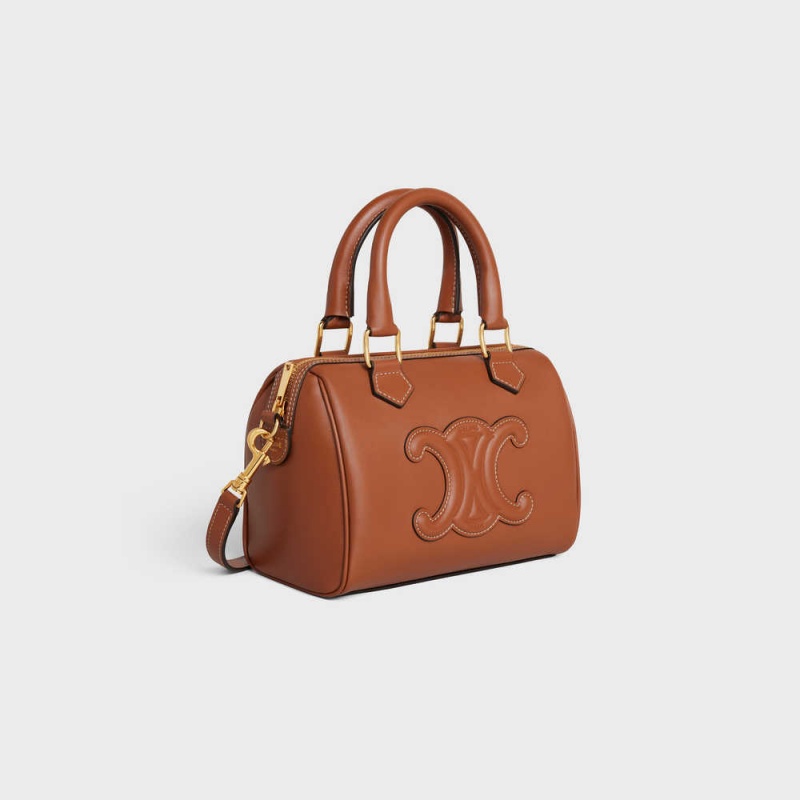 Celine Small Boston In Smooth Calfskin Cuir Triomphe Bruin | CL-593149