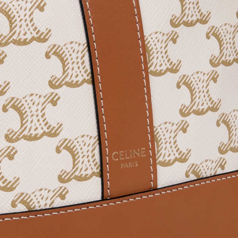 Celine Small Bucket In And Calfskin Triomphe Canvas Wit | CL-593124