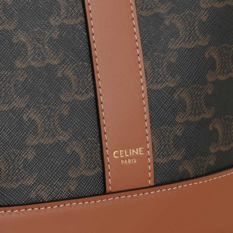 Celine Small Bucket In And Calfskin Triomphe Canvas Bruin | CL-593123