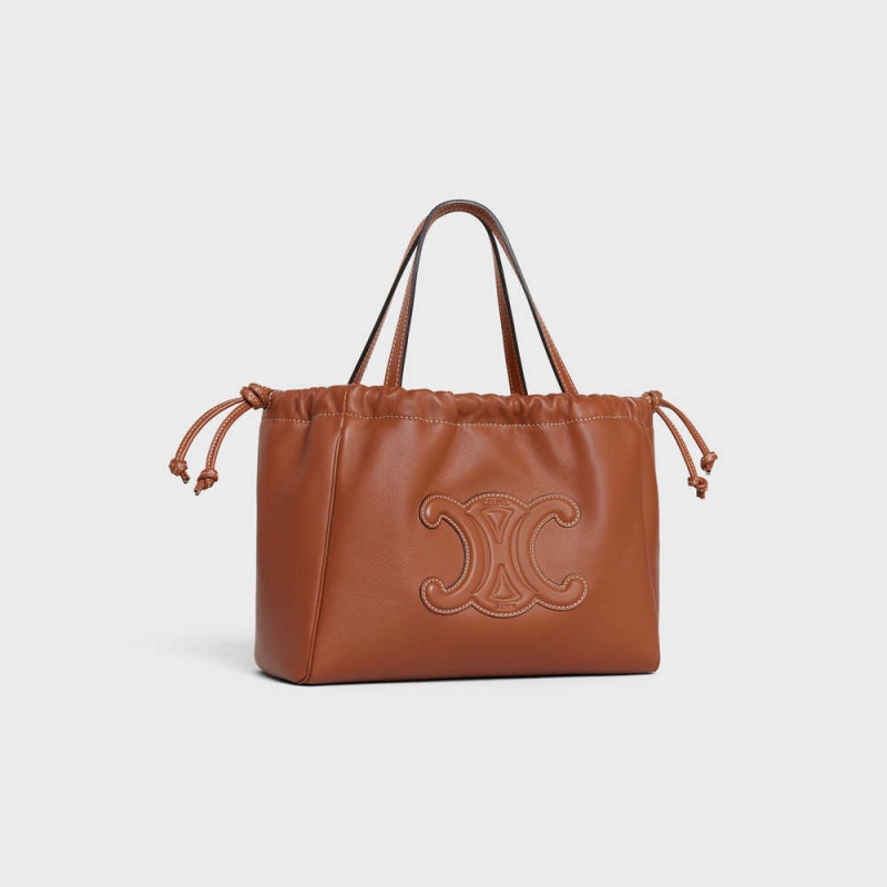 Celine Small Cabas Drawstring In Smooth Calfskin Cuir Triomphe Bruin | CL-593155