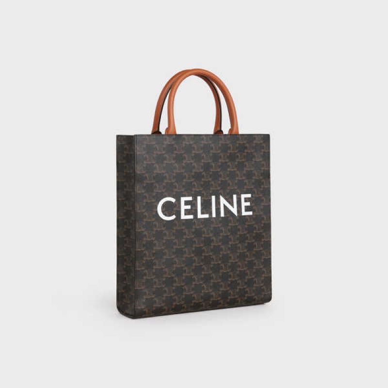 Celine Small Cabas Vertical In And Calfskin Triomphe Canvas Bruin | CL-593133