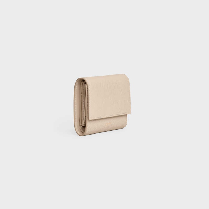 Celine Small Trifold In Grained Calfskin Portefeuille Beige | CL-593006