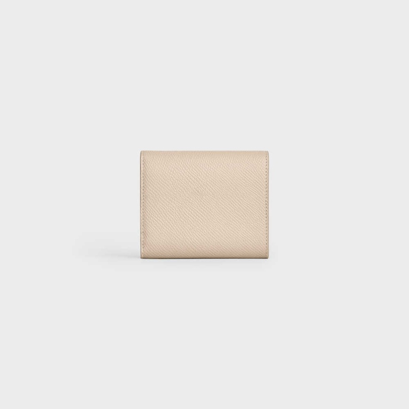 Celine Small Trifold In Grained Calfskin Portefeuille Beige | CL-593006