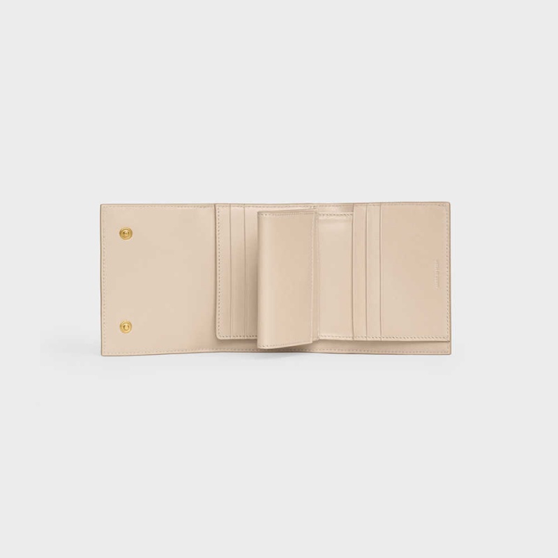 Celine Small Trifold In Grained Calfskin Portefeuille Beige | CL-593006