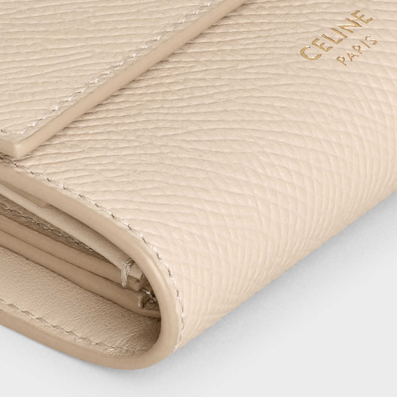 Celine Small Trifold In Grained Calfskin Portefeuille Beige | CL-593006