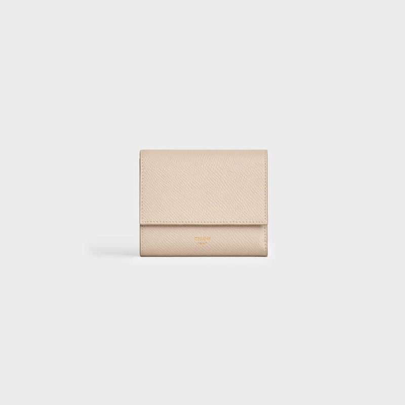 Celine Small Trifold In Grained Calfskin Portefeuille Beige | CL-593006