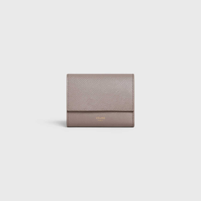 Celine Small Trifold In Grained Calfskin Portefeuille Grijs | CL-593004