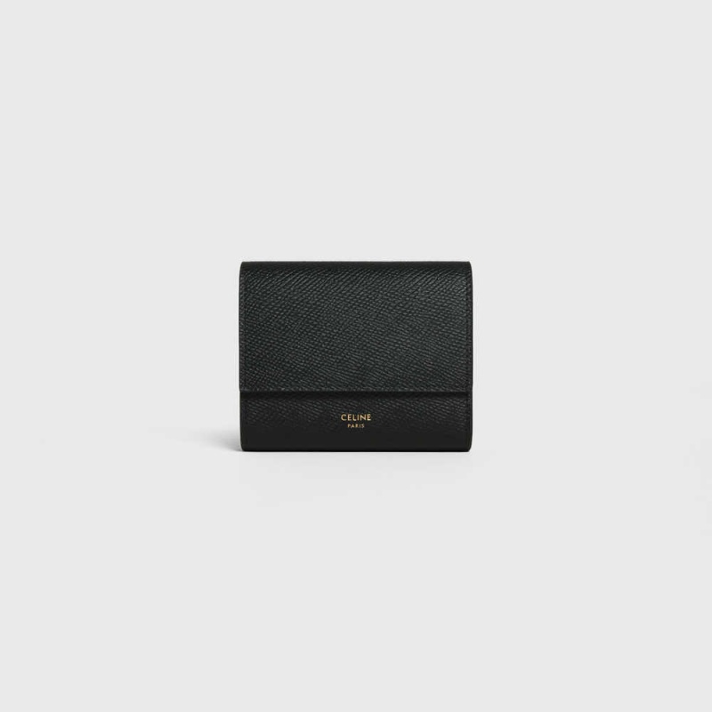 Celine Small Trifold In Grained Calfskin Portefeuille Zwart | CL-593002