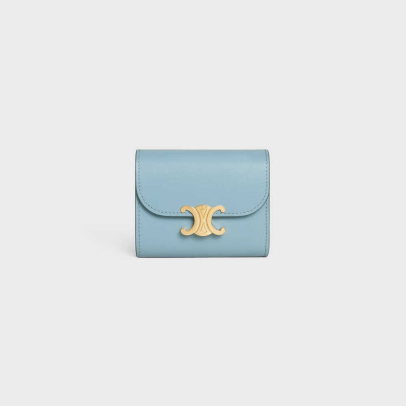 Celine Small Triomphe In Shiny Calfskin Portefeuille Blauw | CL-592972