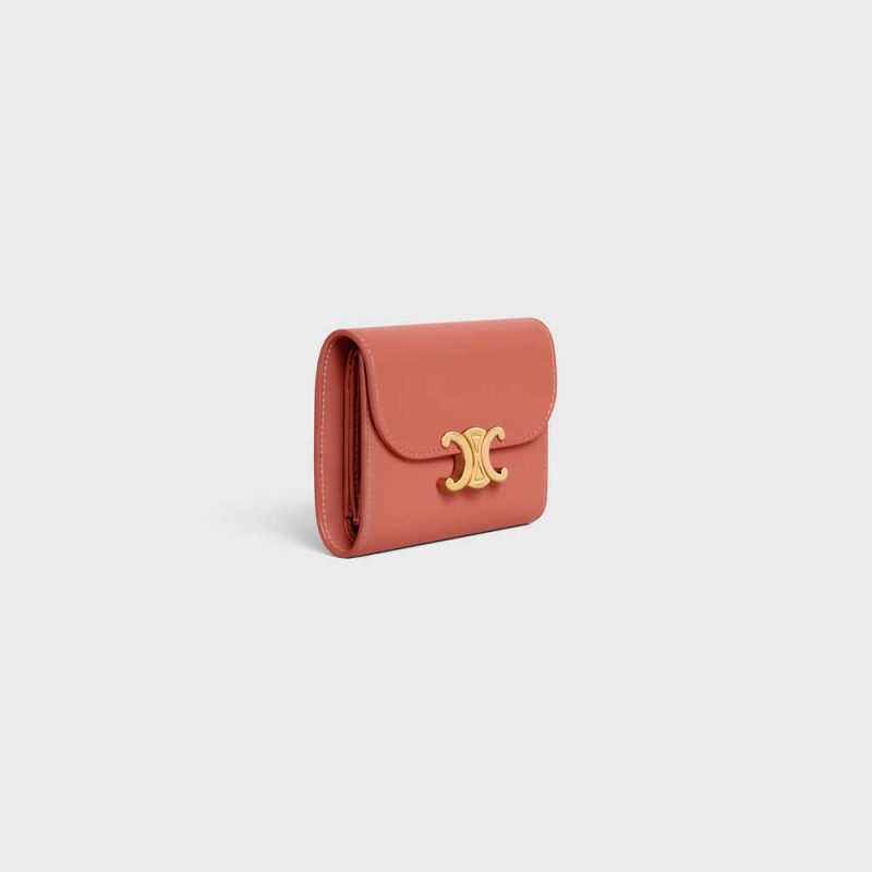 Celine Small Triomphe In Shiny Calfskin Portefeuille Claret | CL-592968