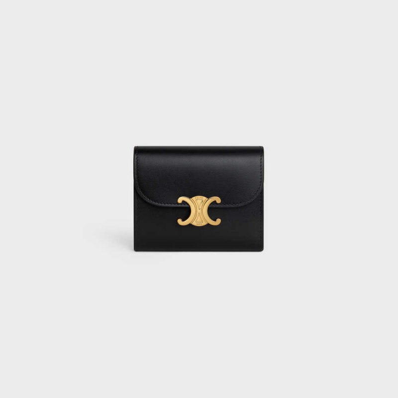 Celine Small Triomphe In Shiny Calfskin Portefeuille Zwart | CL-592967