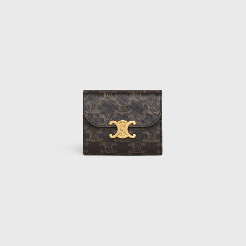 Celine Small Triomphe In Triomphe Canvas Portefeuille Bruin | CL-592977