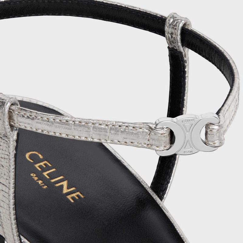 Celine Soir In Lizard Stamped Metalized Calfskin Sandalen Zilver | CL-592597