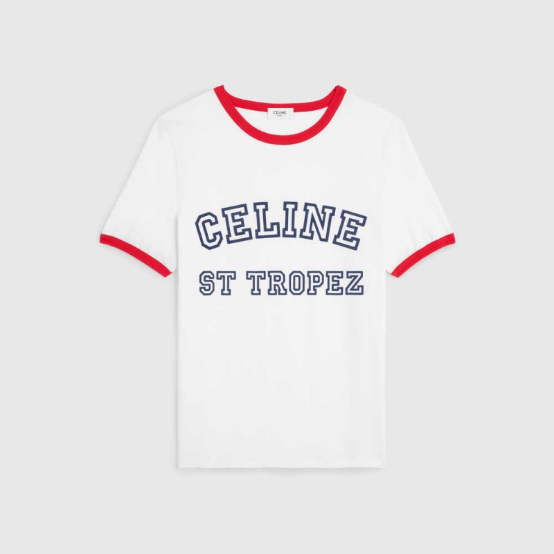 Celine St Tropez 70 S In Katoenen Jersey T-shirt Wit Rood Blauw | CL-592781