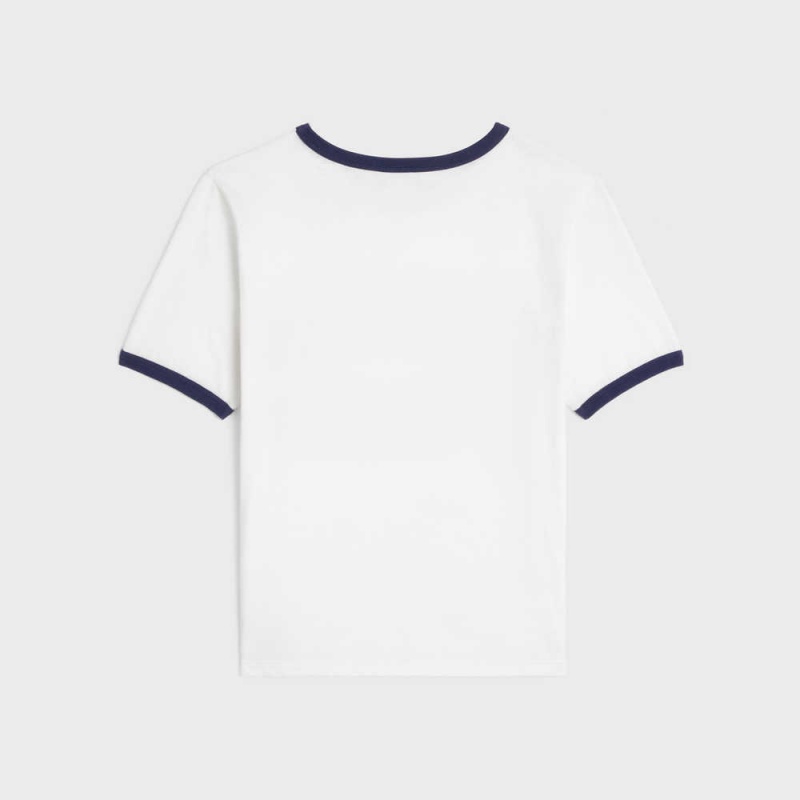 Celine St Tropez 70 S In Katoenen Jersey T-shirt Wit Donkerblauw | CL-592780