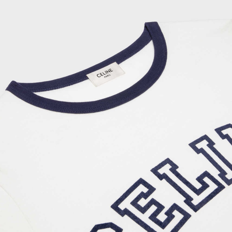 Celine St Tropez 70 S In Katoenen Jersey T-shirt Wit Donkerblauw | CL-592780