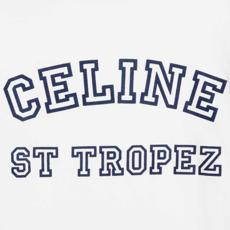 Celine St Tropez 70 S In Katoenen Jersey T-shirt Wit Donkerblauw | CL-592780