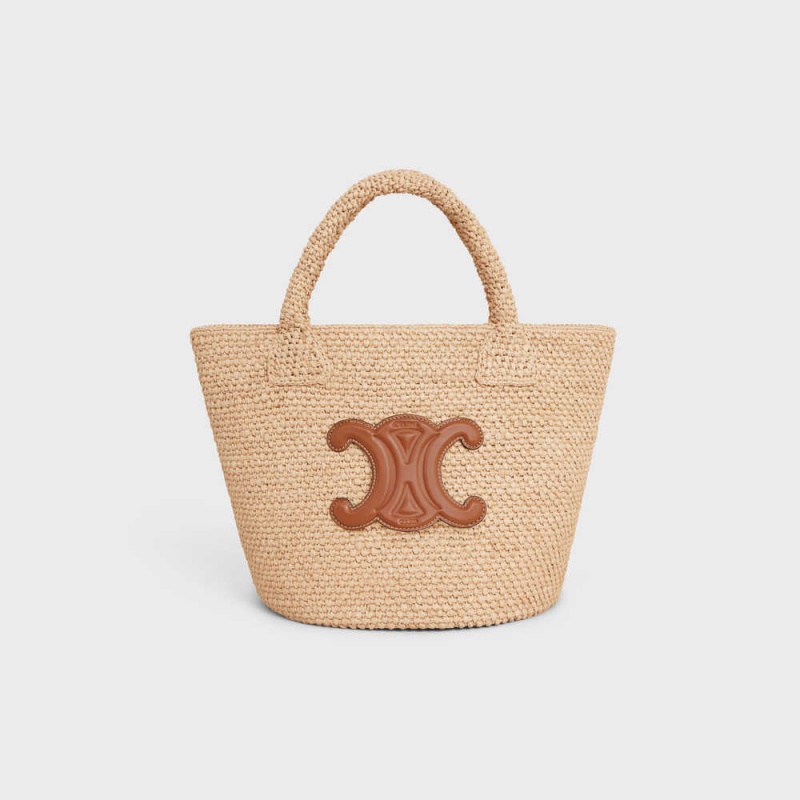 Celine Supple Small Triomphe Klassieke In Raffia And Calfskin Panier Bruin | CL-593067