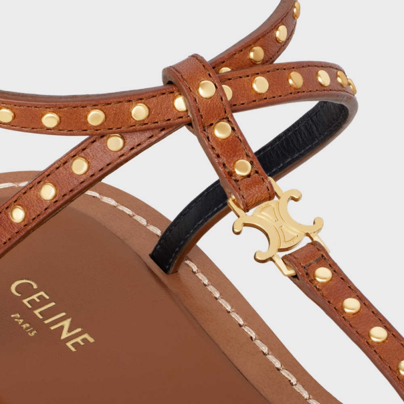 Celine Taillat Platte With Studs In Calfskin - Vegetal Tanning & Studs Sandalen Bruin | CL-592587