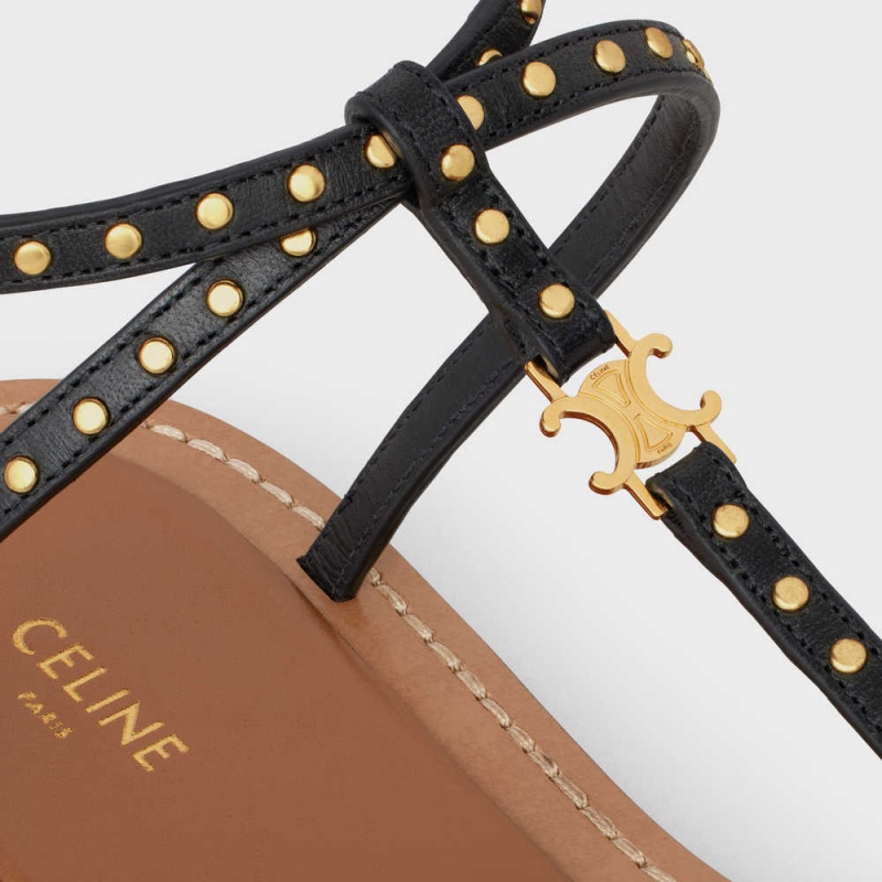 Celine Taillat Platte With Studs In Calfskin - Vegetal Tanning & Studs Sandalen Zwart | CL-592586