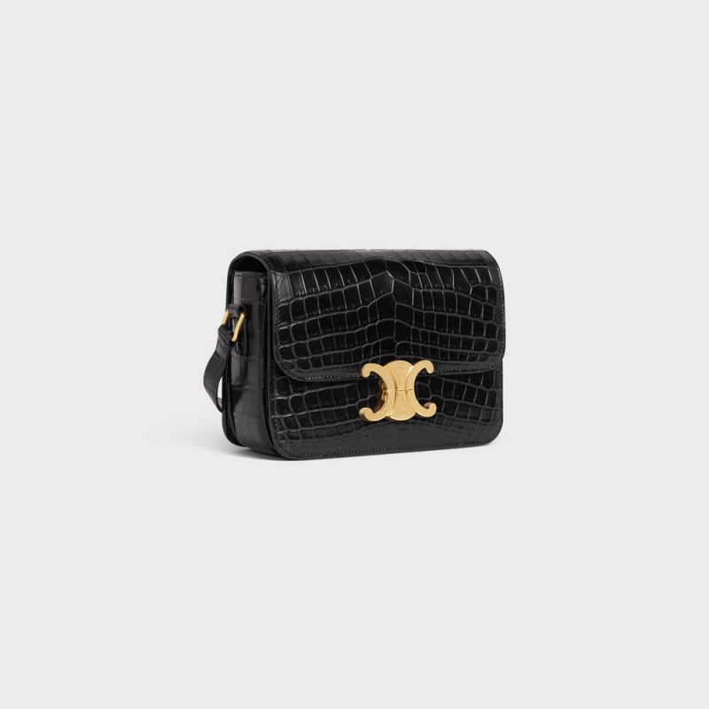 Celine Teen Bag In Niloticus Crocodile Triomphe Zwart | CL-593208