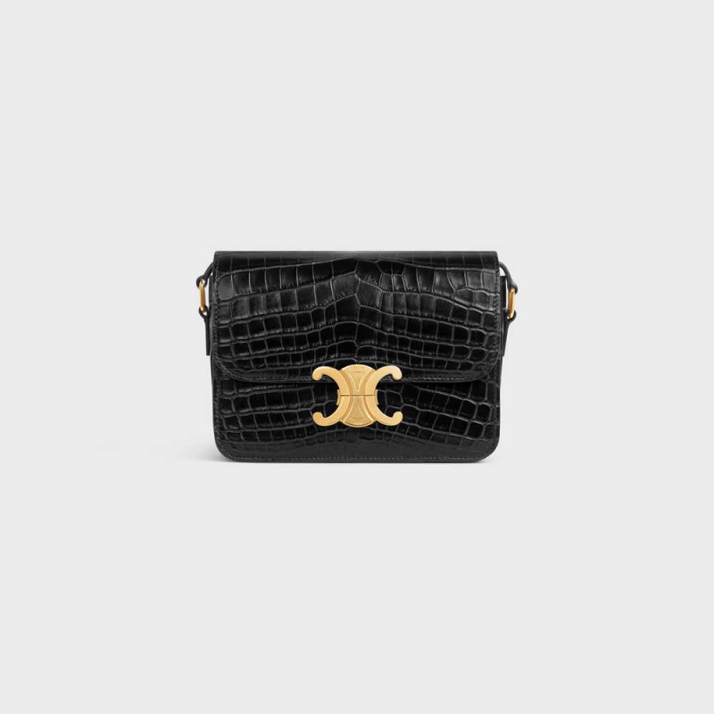 Celine Teen Bag In Niloticus Crocodile Triomphe Zwart | CL-593208