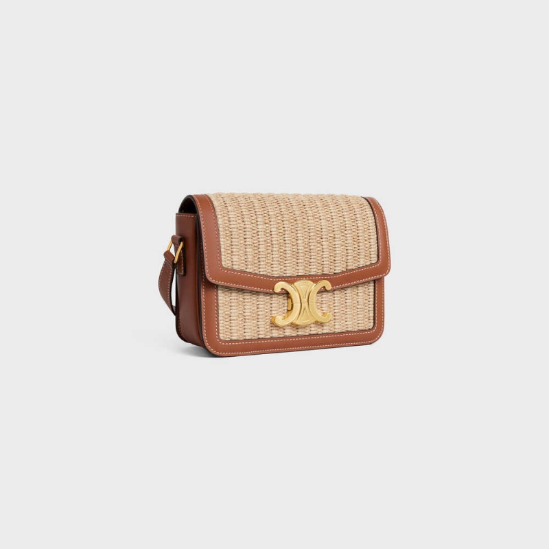 Celine Teen Bag In Raffia Effect Textiel And Calfskin Triomphe Beige Bruin | CL-593195