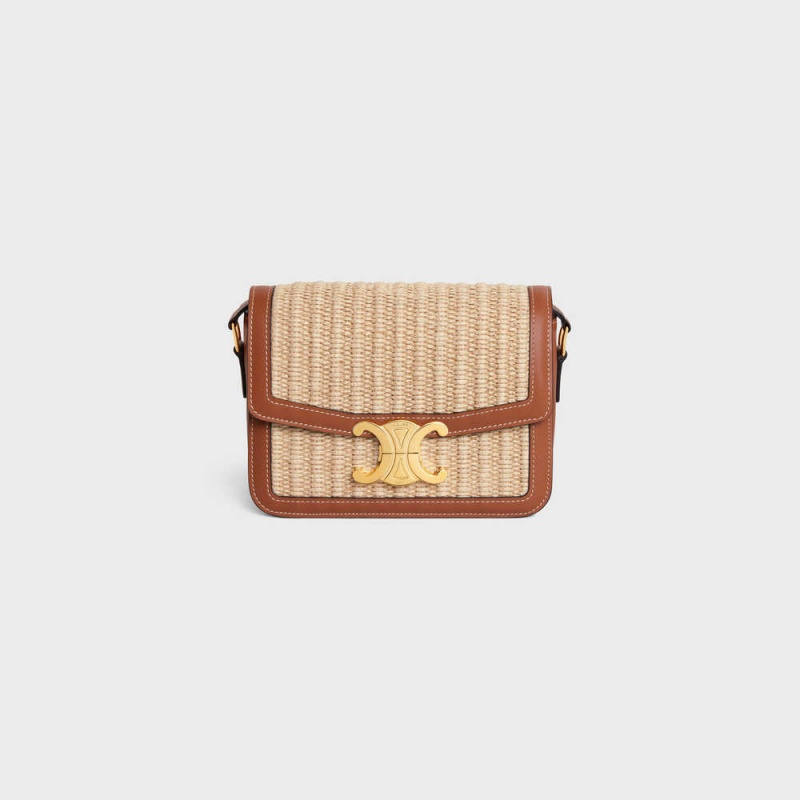 Celine Teen Bag In Raffia Effect Textiel And Calfskin Triomphe Beige Bruin | CL-593195