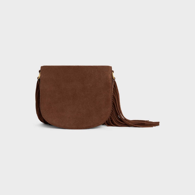 Celine Teen Besace With Fringes In Suede Calfskin Triomphe Bruin | CL-593221