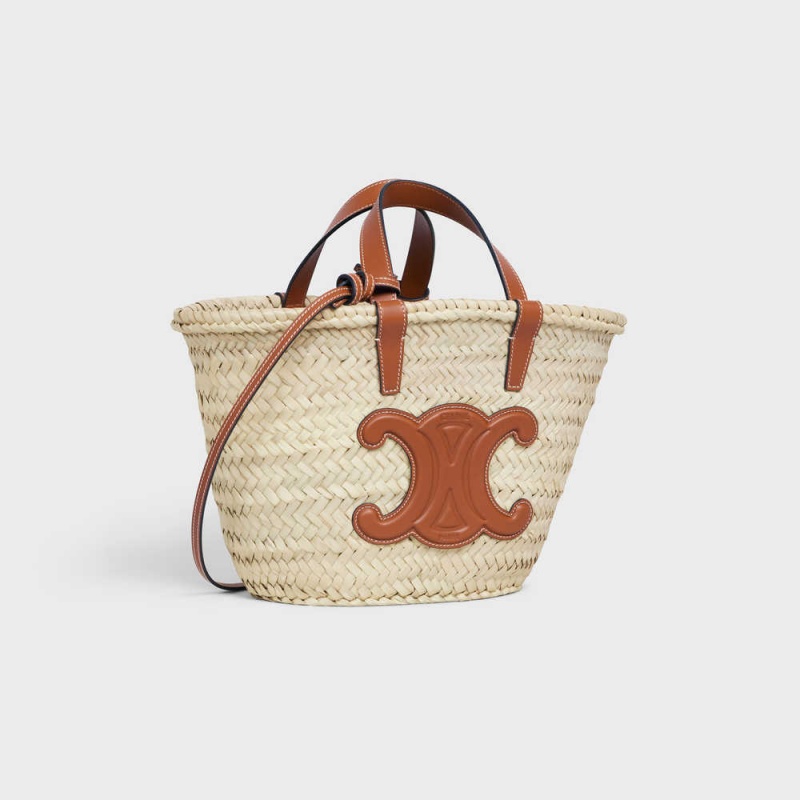 Celine Teen Triomphe Klassieke In Palm Leaves And Calfskin Panier Bruin | CL-593072