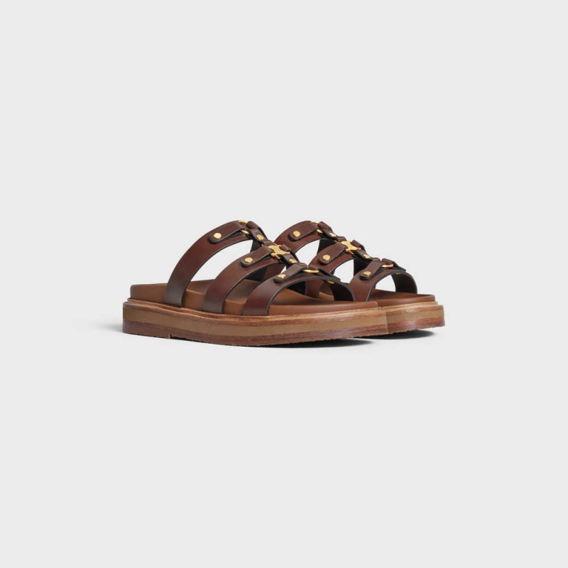 Celine Tippi Slides In Calfskin - Vegetal Tanning Sandalen Donkerbruin | CL-592604