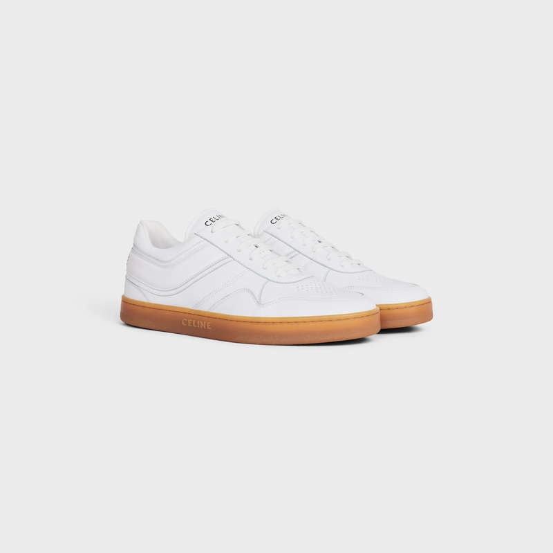 Celine Trainer Low Kanten-up In Calfskin Sneakers Wit Beige | CL-591903