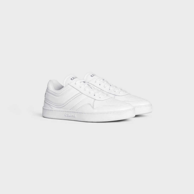 Celine Trainer Low Kanten-up In Calfskin Sneakers Wit | CL-592551