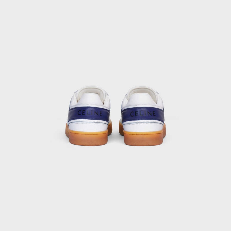 Celine Trainer Low Kanten-up In Calfskin Sneakers Wit Donkerblauw Beige | CL-592549