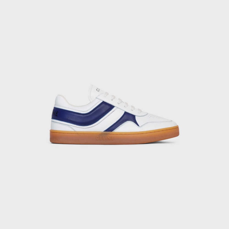 Celine Trainer Low Kanten-up In Calfskin Sneakers Wit Donkerblauw Beige | CL-592549