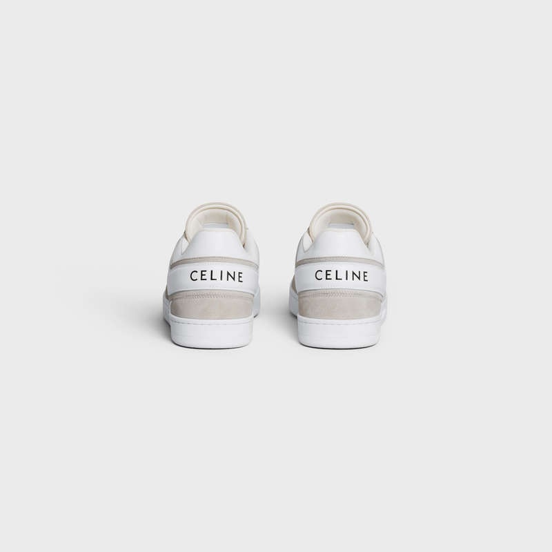 Celine Trainer Low Kanten-up In Suede Calfskin And Calfskin Sneakers Lichtbeige Wit | CL-591902