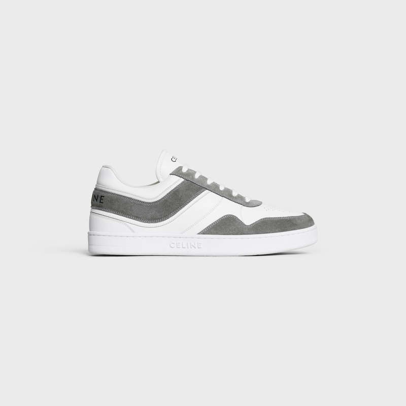 Celine Trainer Low Kanten-up In Suede Calfskin And Calfskin Sneakers Grijs Wit | CL-591901