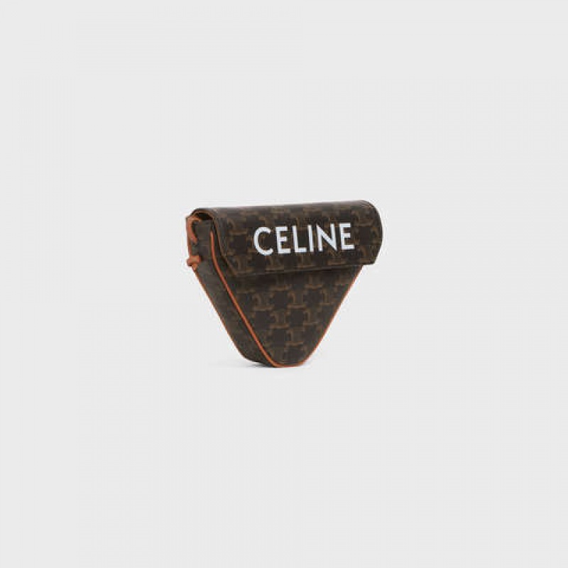 Celine Triangle Bag In Triomphe Canvas With Celine Print Boodschappentassen Bruin | CL-591858