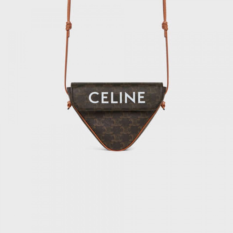 Celine Triangle Bag In Triomphe Canvas With Celine Print Boodschappentassen Bruin | CL-591858