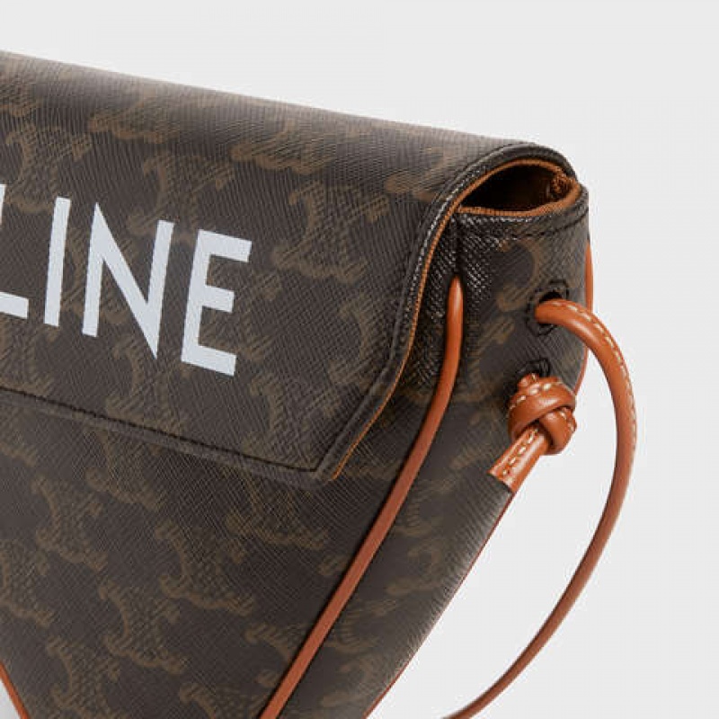 Celine Triangle Bag In Triomphe Canvas With Celine Print Boodschappentassen Bruin | CL-591858