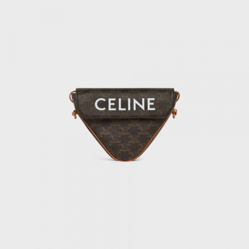 Celine Triangle Bag In Triomphe Canvas With Celine Print Boodschappentassen Bruin | CL-591858