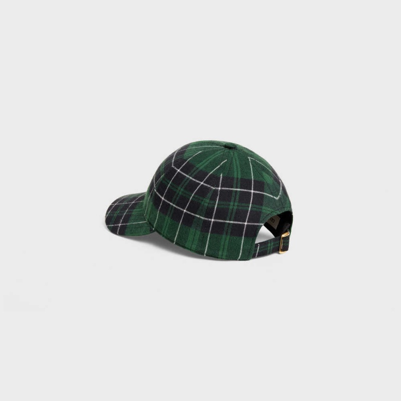 Celine Triomphe Baseball In Checked Flannel Pet Groen Zwart | CL-592359