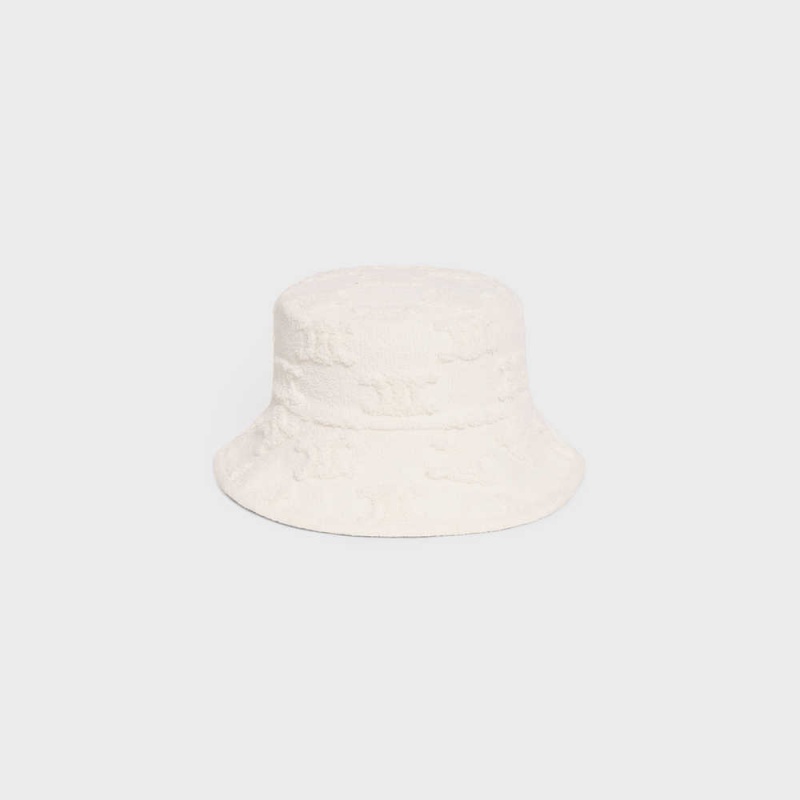 Celine Triomphe Bucket In Katoenen Bouclé Hoed Wit | CL-592348