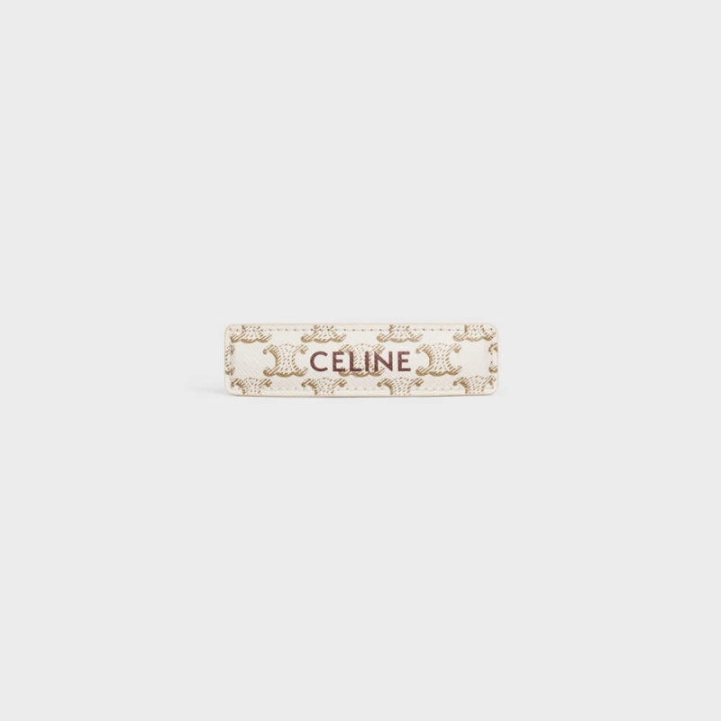 Celine Triomphe Canvas Hair Clip In Calfskin Haaraccessoires Goud Wit | CL-592335