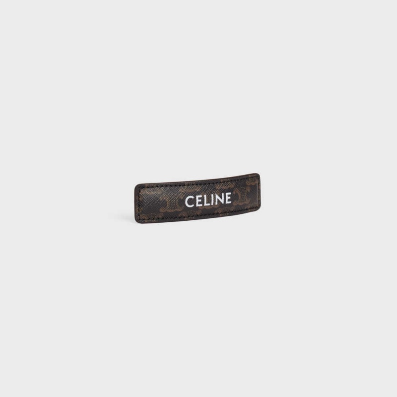 Celine Triomphe Canvas Hair Clip In Calfskin Haaraccessoires Goud Bruin | CL-592334