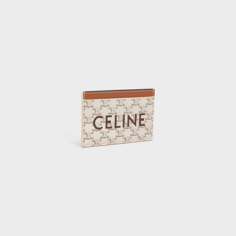 Celine Triomphe Canvas With Print Pasjeshouder Wit Bruin | CL-592960